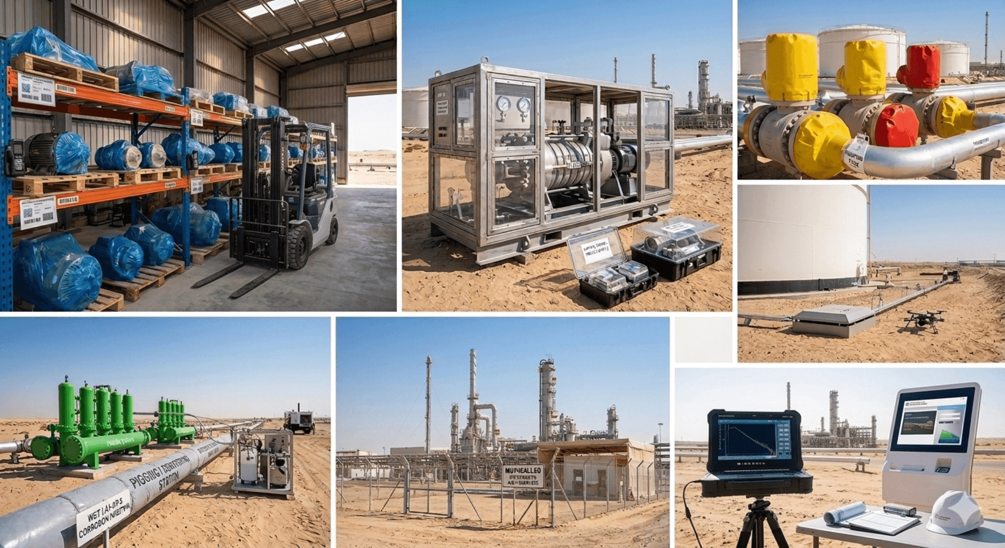 صورة مجمعة تمثل قدرات انوبكس الفنية في المخازن والحفظ والمراقبة الميدانية وحماية المعدات